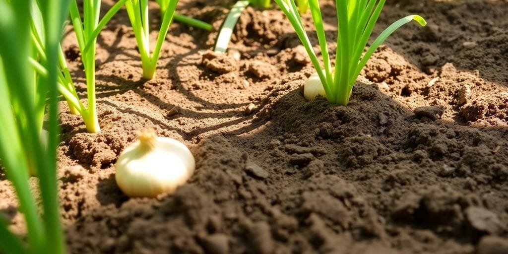 plantando cebola na terra